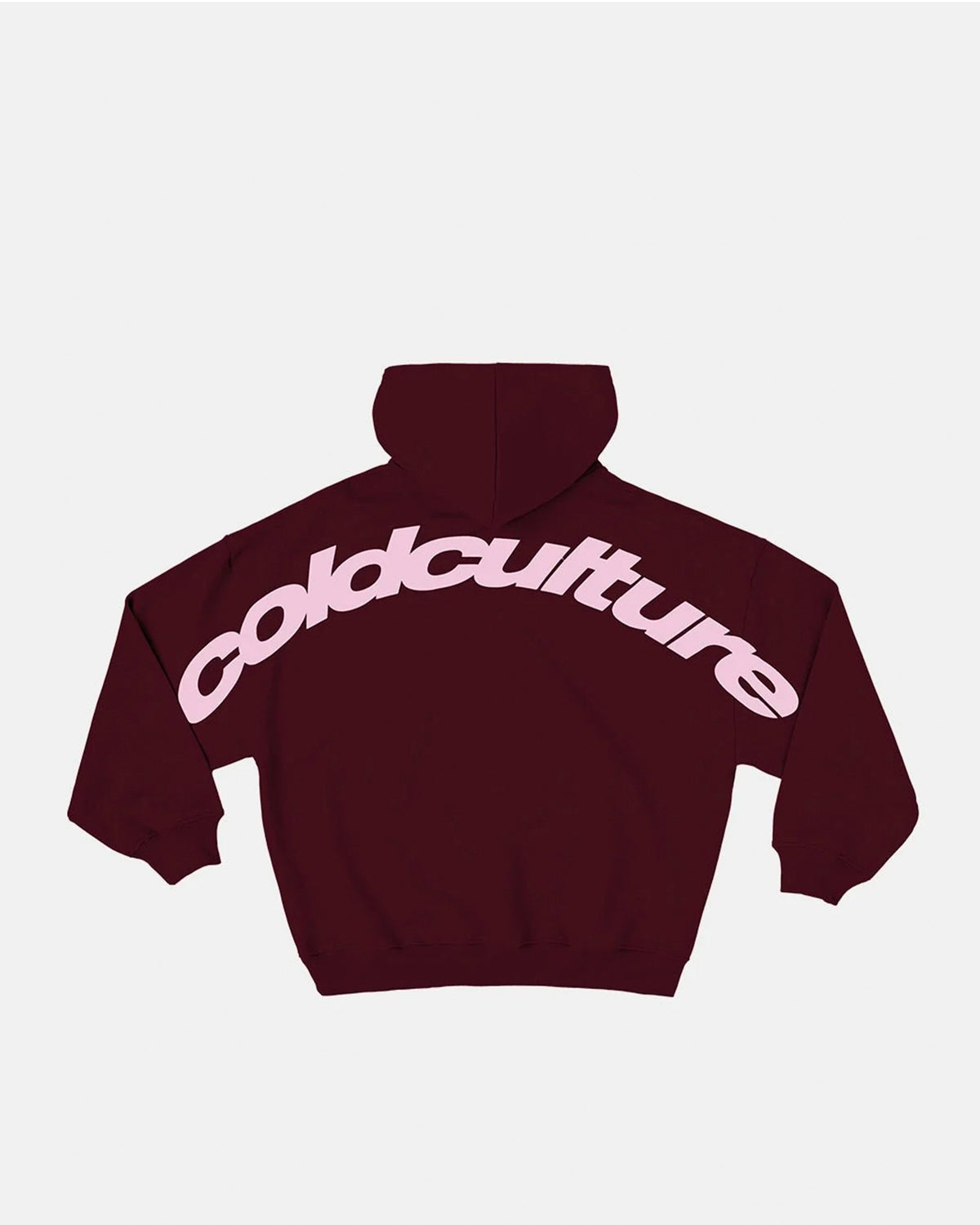 CURVED HOODIE WINE RED - wine red oversized hoodie, back view - Cold Culture #packshot