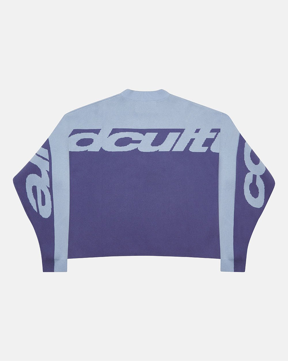 CURVED KNIT BLUE - blue two-tone knit sweater, back view - Cold Culture #packshot