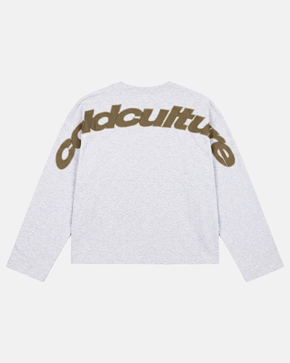CURVED KNOTS LONGSLEEVE HEATHER GREY - heather grey oversized longsleeve tee, flat lay - Cold Culture #packshot