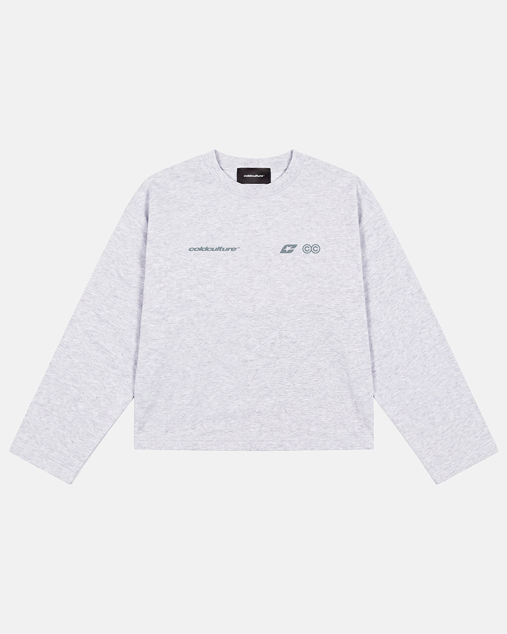 CURVED KNOTS LONGSLEEVE HEATHER GREY - heather grey oversized longsleeve tee, flat lay - Cold Culture #packshot