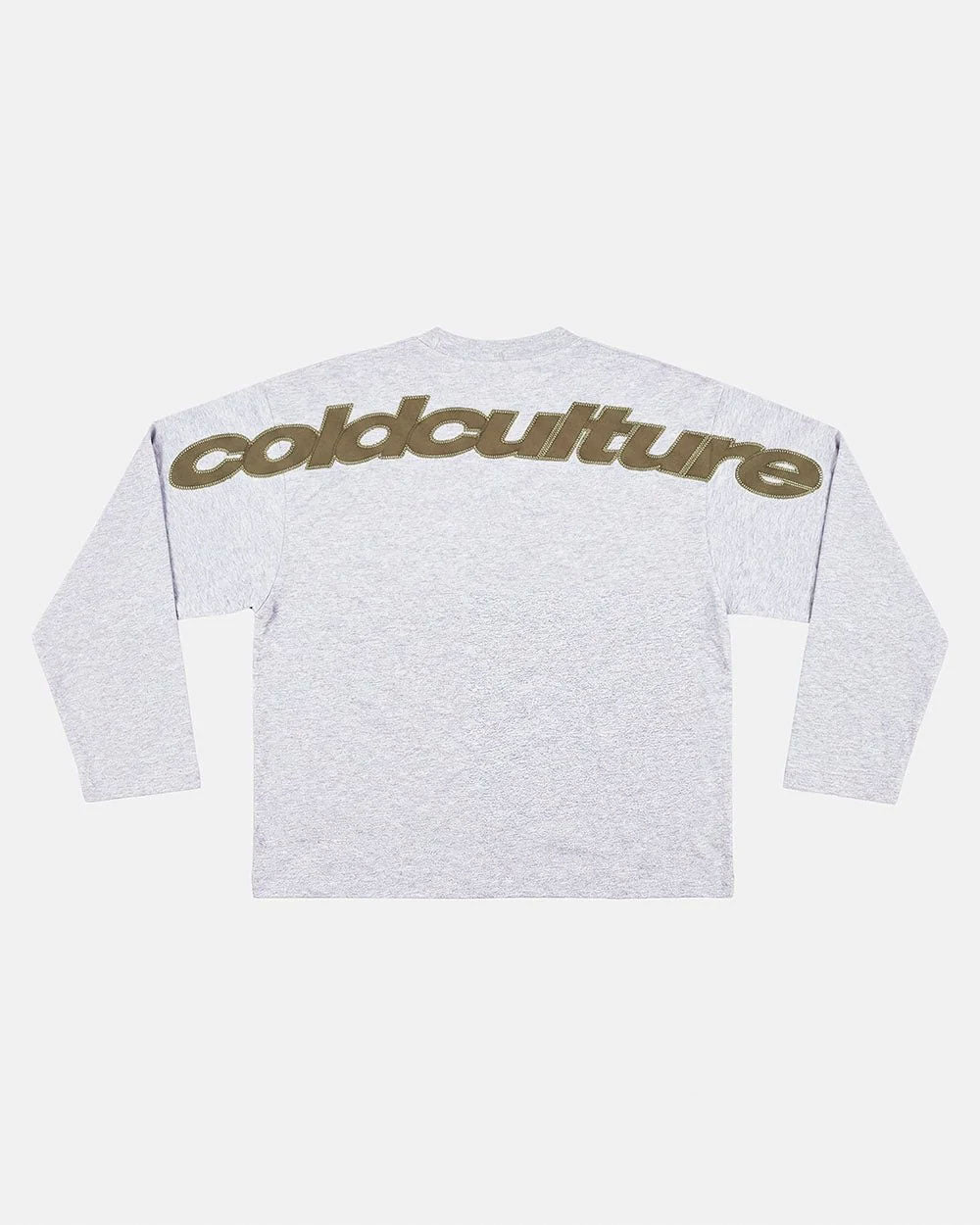 CURVED KNOTS LONGSLEEVE HEATHER GREY - heather grey oversized longsleeve tee, flat lay - Cold Culture #packshot