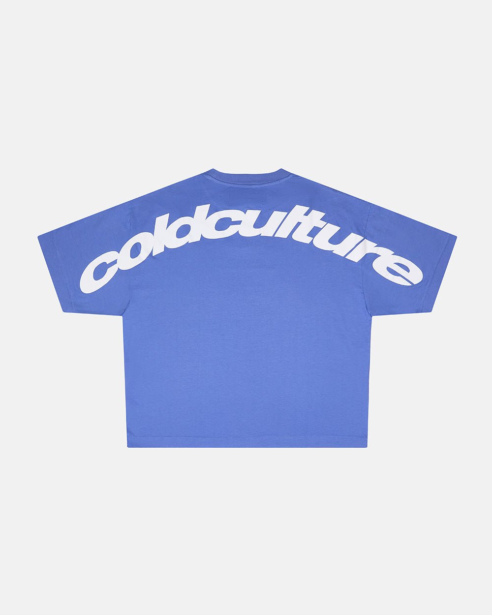 CURVED TEE AMPARO BLUE - blue oversized tee, back view - Cold Culture #packshot