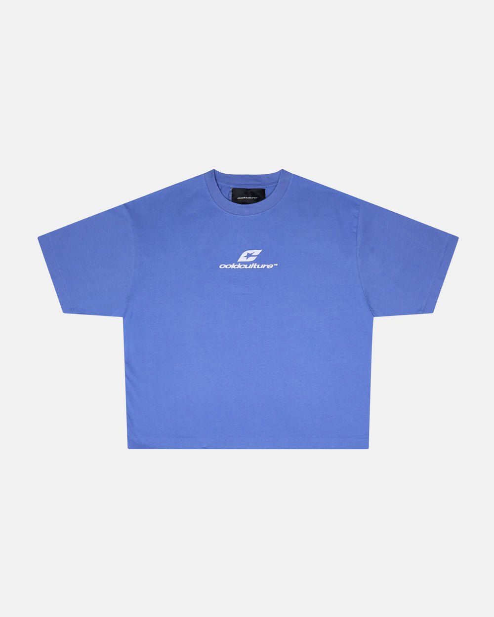 CURVED TEE AMPARO BLUE - blue oversized tee, front view - Cold Culture #packshot