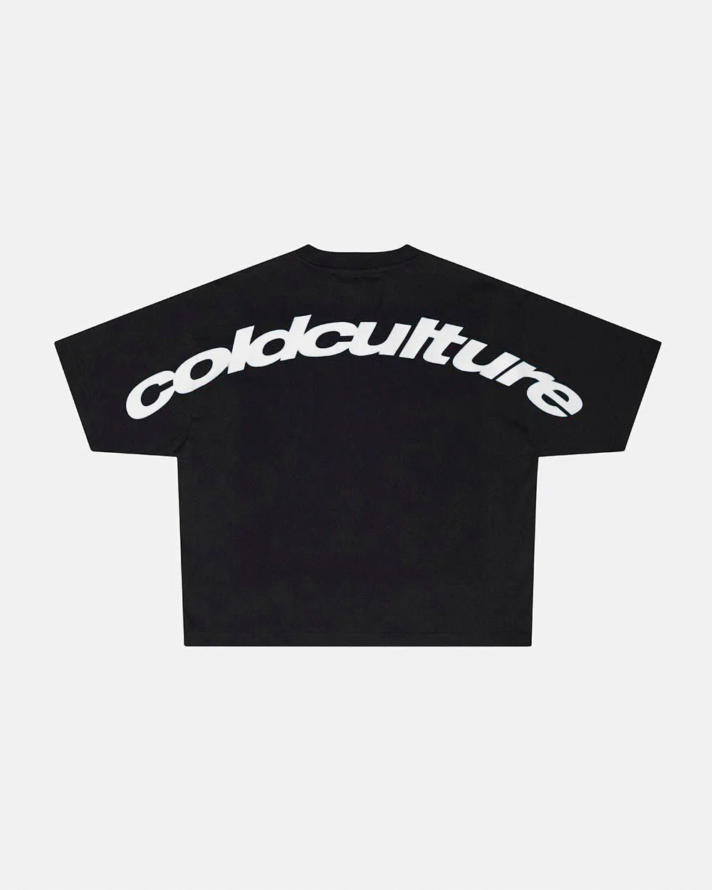 CURVED TEE BLACK & WHITE - black graphic print tee, back view - Cold Culture #packshot