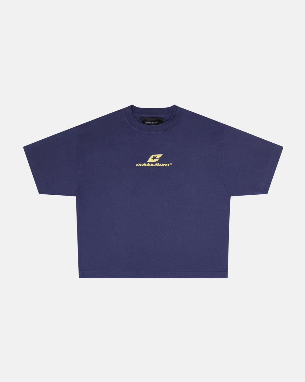 CURVED TEE ECLIPSE - navy blue oversized tee, front view - Cold Culture #packshot