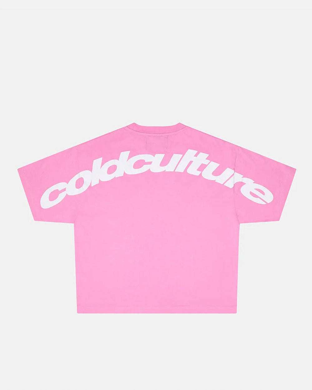 CURVED TEE FUCHSIA PINK - pink oversized tee, back view - Cold Culture #packshot