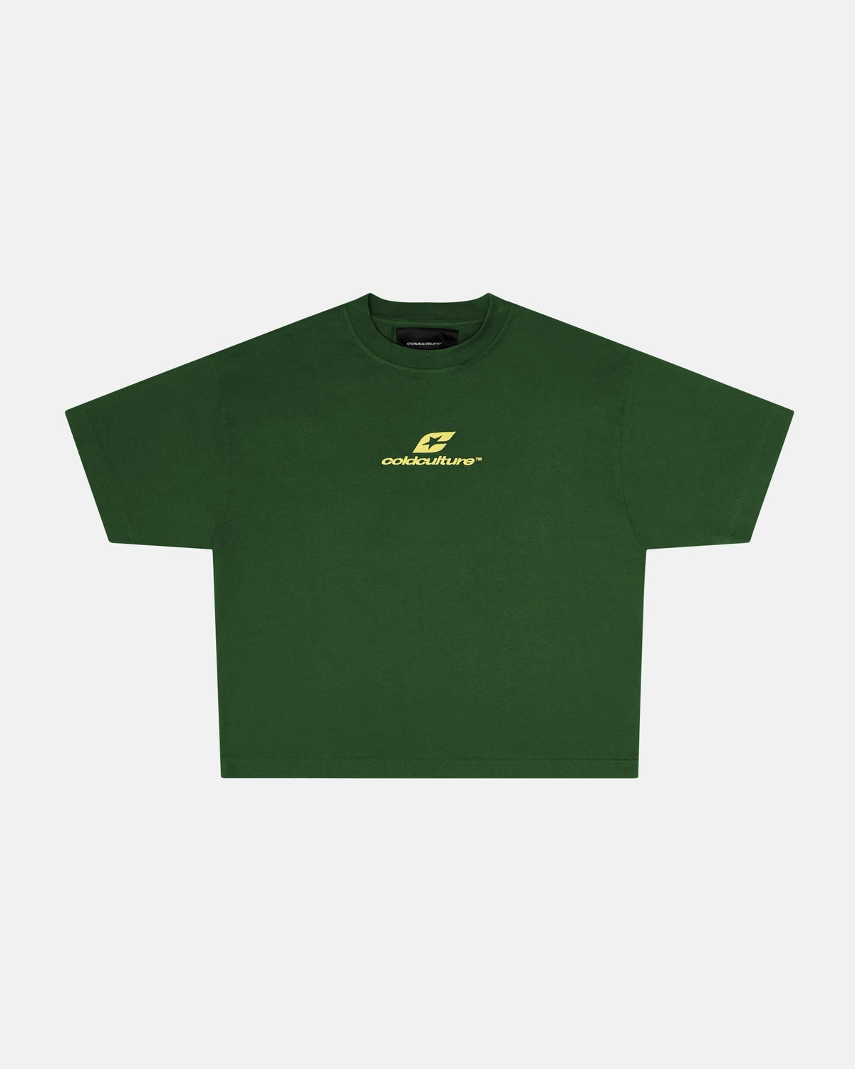 CURVED TEE GREEN & YELLOW - green oversized tee, front view - Cold Culture #packshot