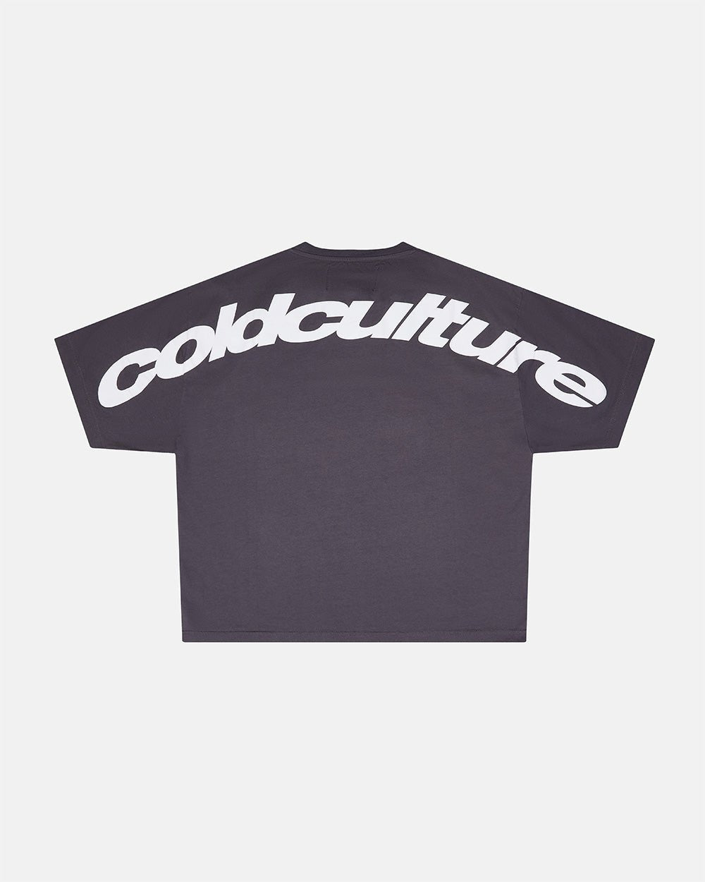 CURVED TEE NINE IRON - dark grey oversized tee, back view - Cold Culture #packshot