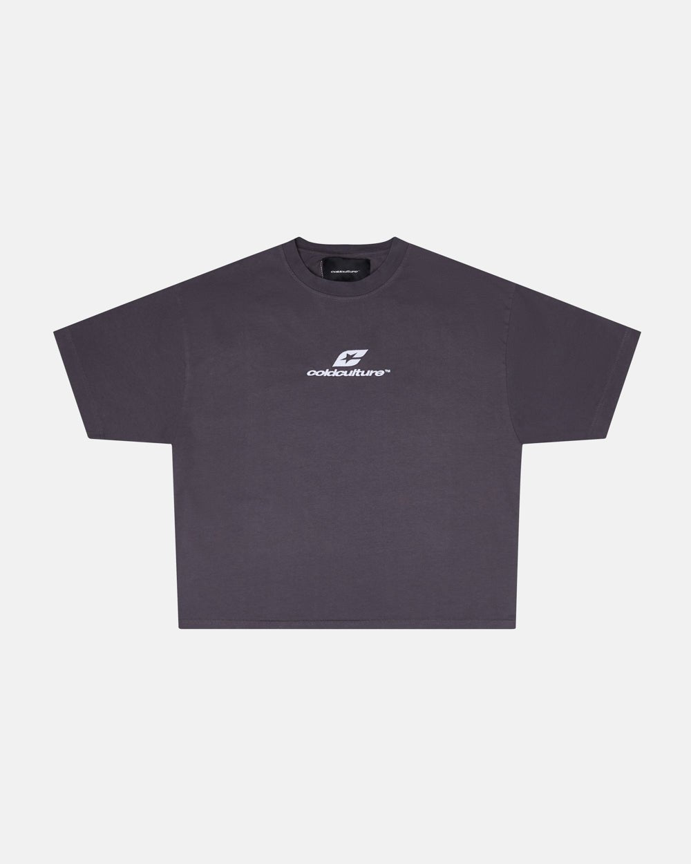 CURVED TEE NINE IRON - dark grey oversized tee, front view - Cold Culture #packshot