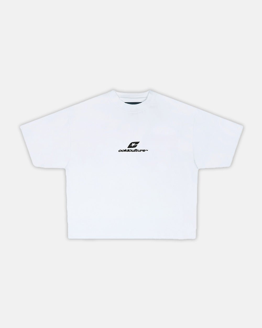 CURVED TEE WHITE - white oversized tee, front view - Cold Culture #packshot