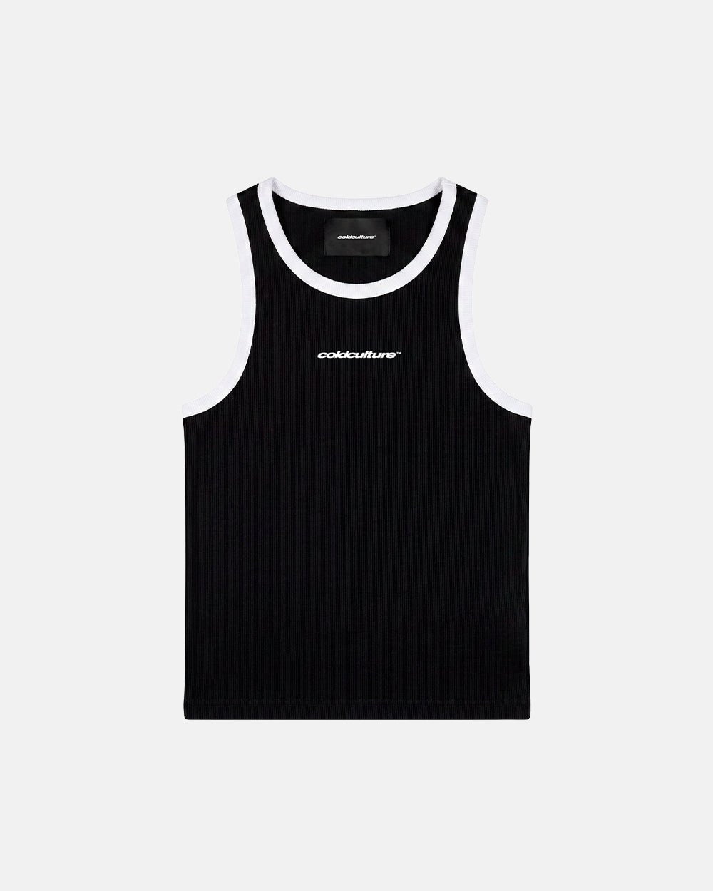 CUTE TANK TOP BLACK - black contrast trim tank top, front view - Cold Culture #packshot