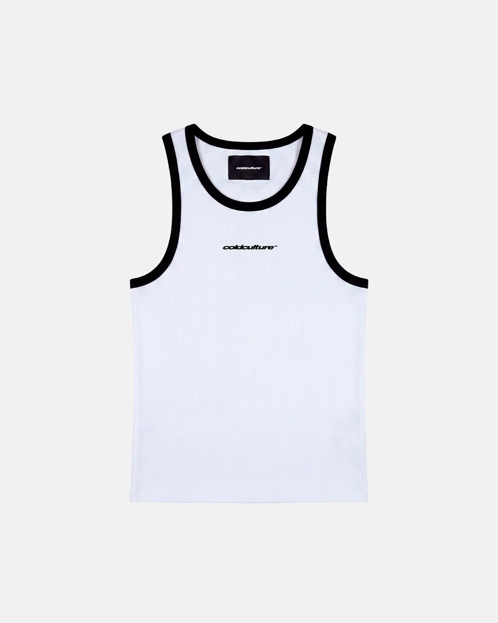 CUTE TANK TOP WHITE - white contrast trim tank top, front view - Cold Culture #packshot