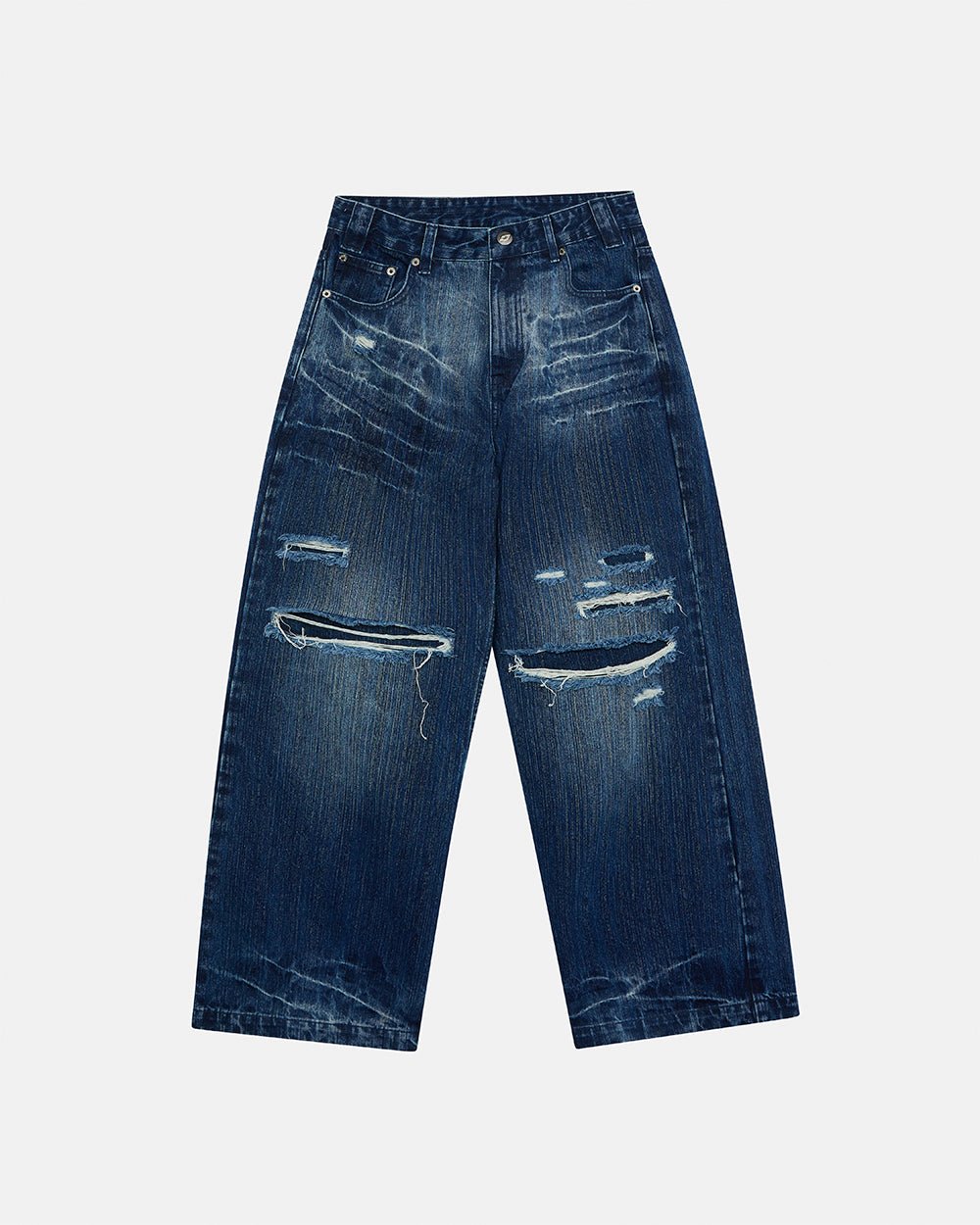 D-STRESSED V3 PANTS WASHED DENIM - distressed washed denim pants, front view - Cold Culture #packshot
