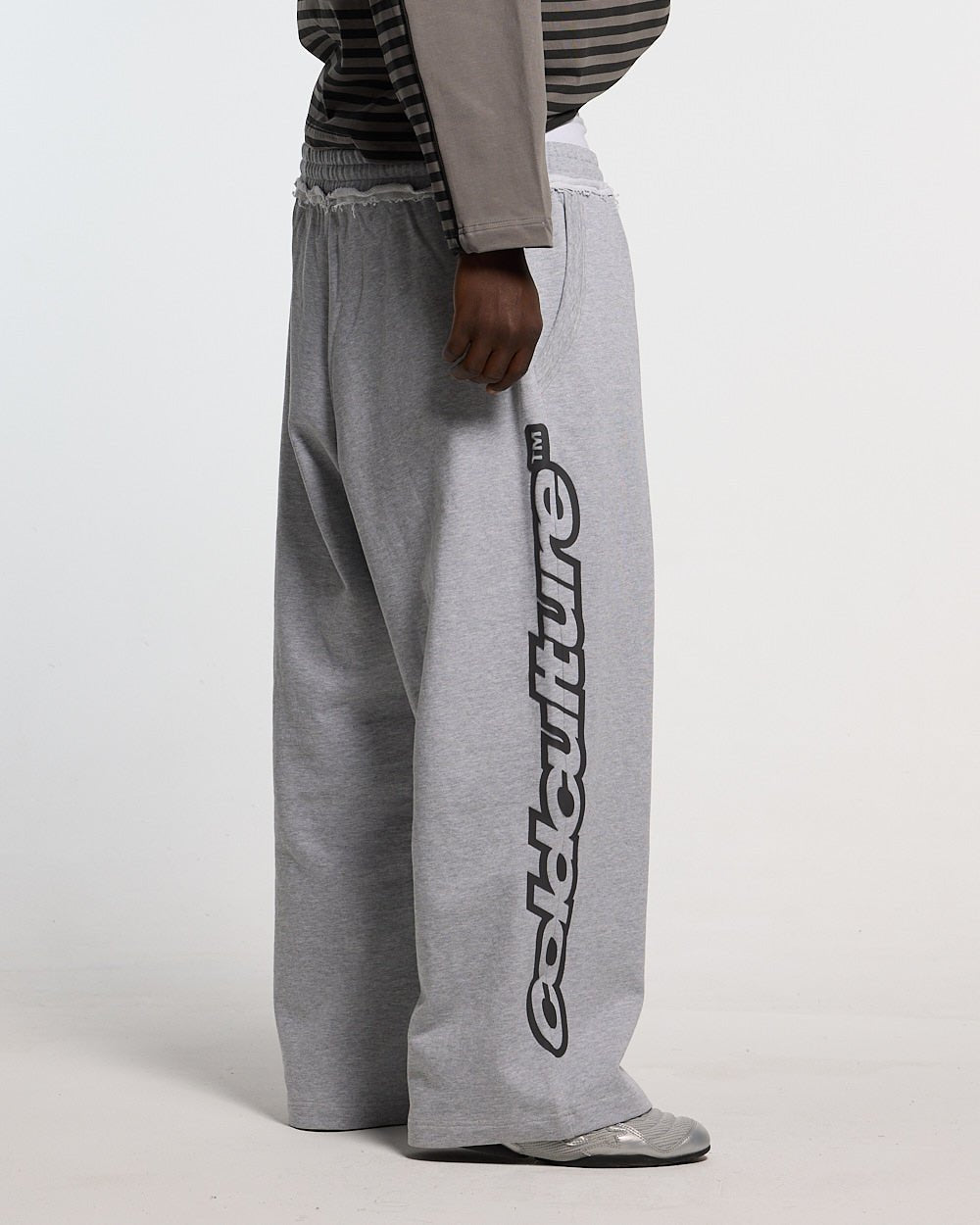 DAILY SET SWEATPANT GREY MELANGE - grey melange sweatpants, back view on male model - Cold Culture