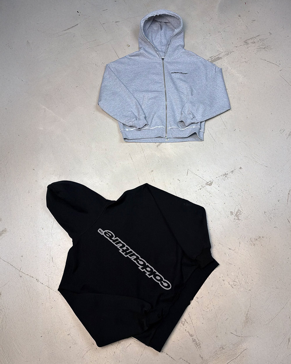 DAILY SET ZIP UP GREY MELANGE - grey melange zip-up hoodie, flat lay with matching pieces - Cold Culture