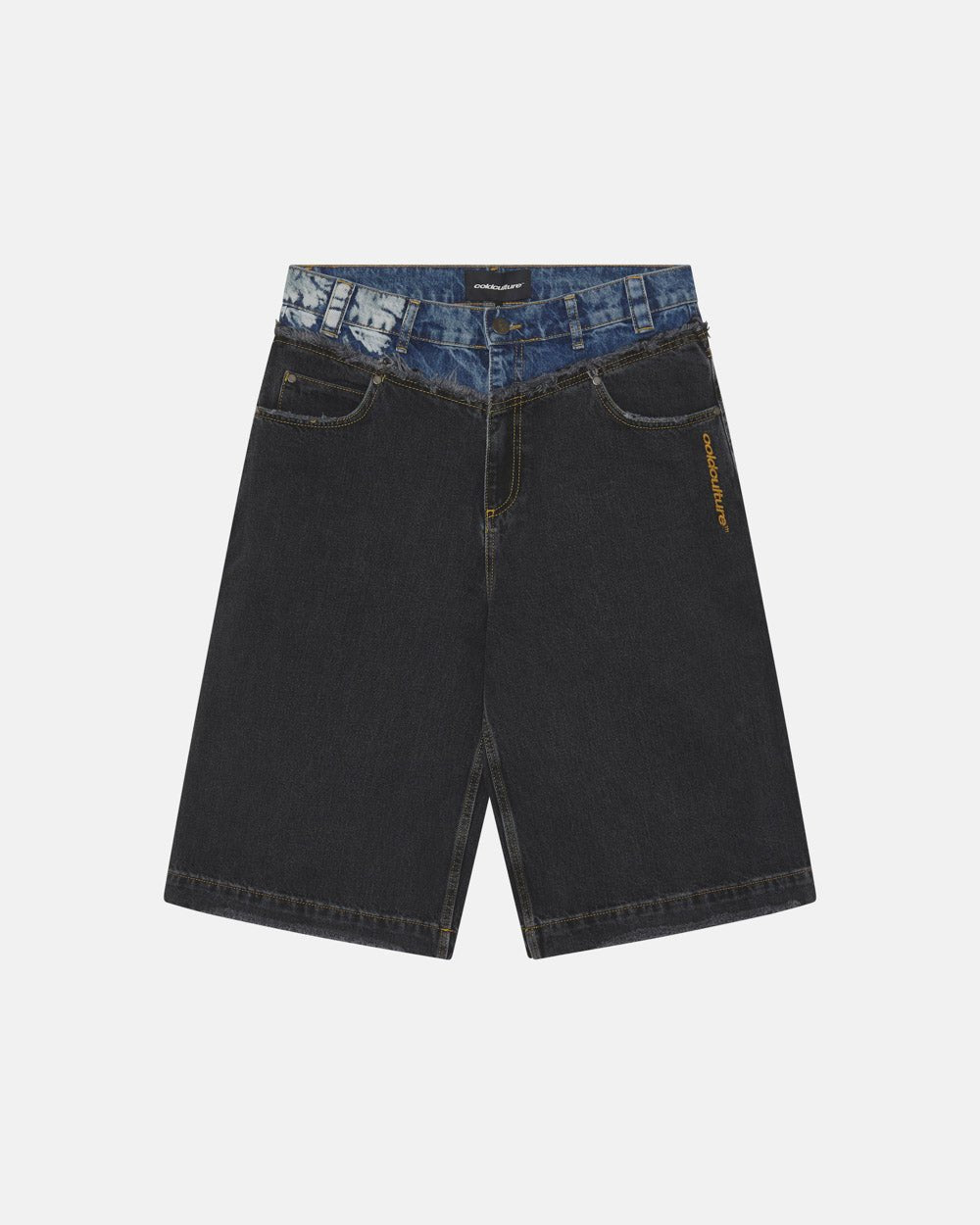 DARK SEA SHORT - baggy black denim shorts, front view - Cold Culture #packshot