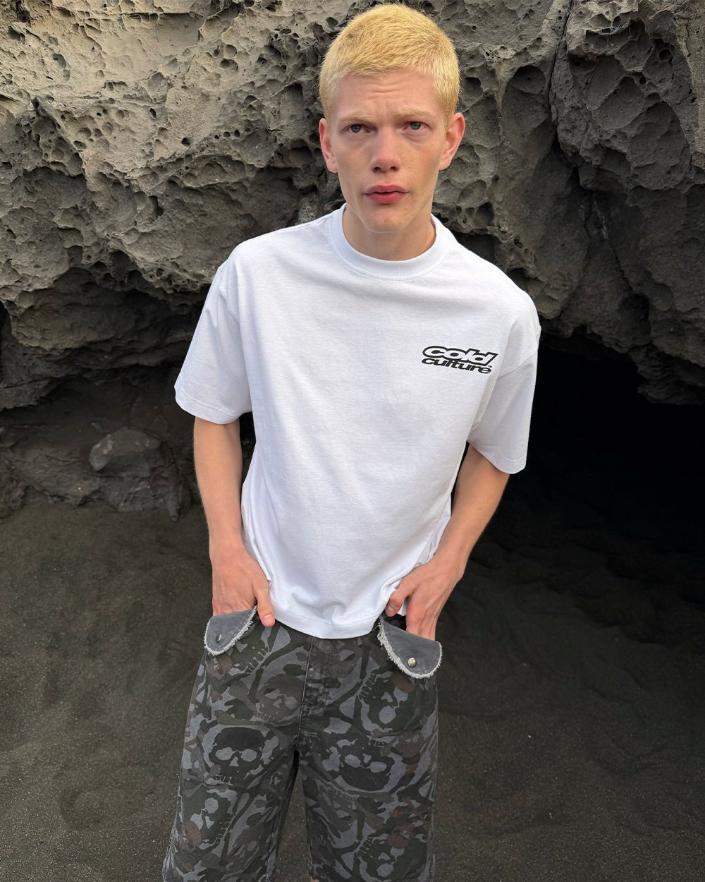 DEAD SWEET TEE WHITE - white graphic print tee, street style shot - Cold Culture