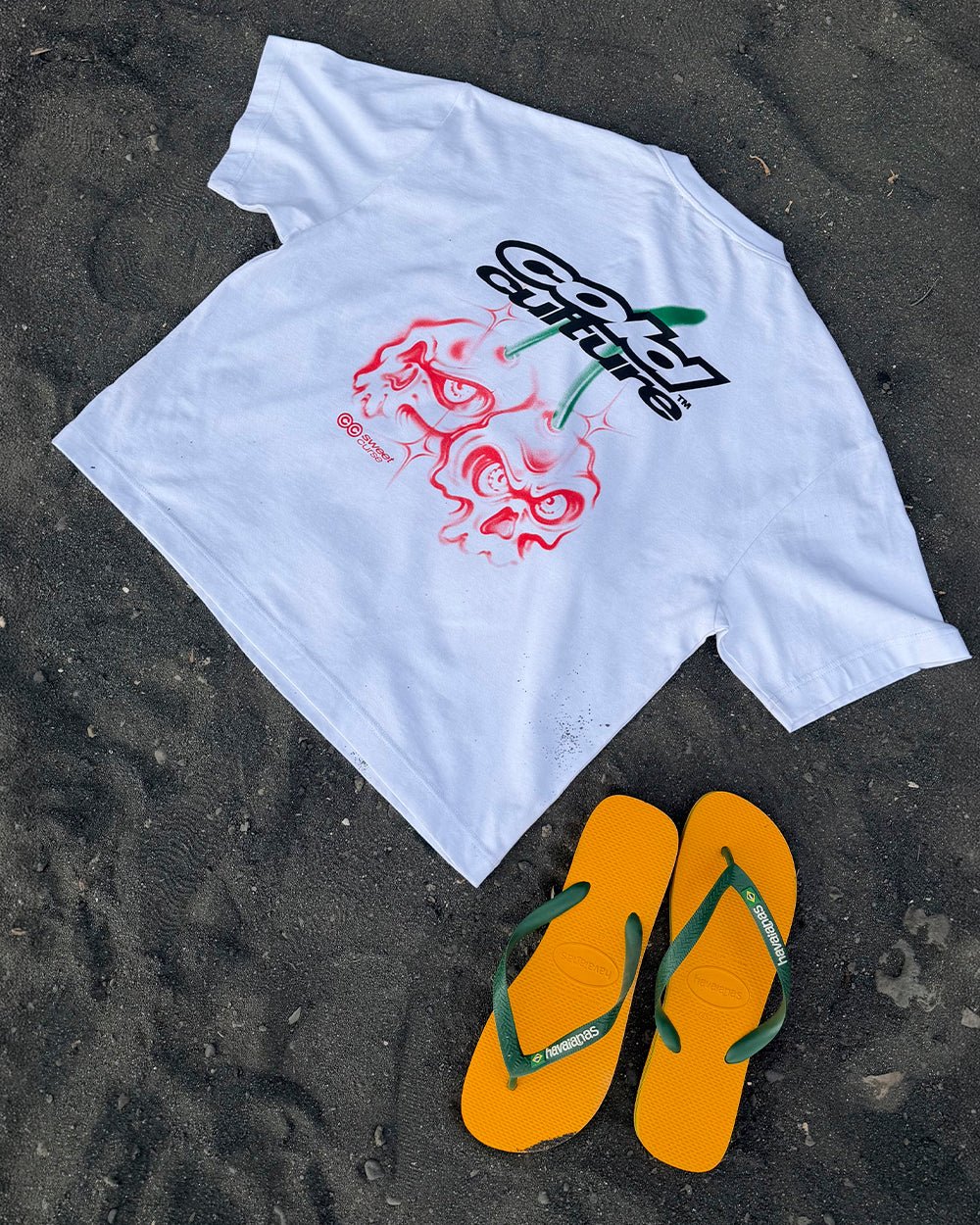 DEAD SWEET TEE WHITE - white graphic print tee, flat lay - Cold Culture