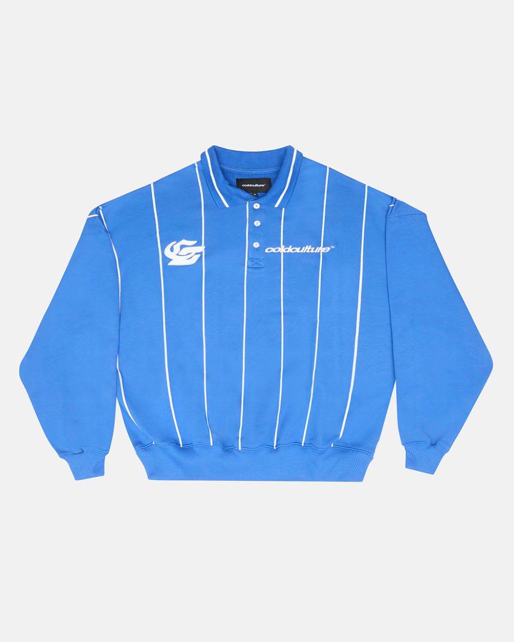 DEFENDER POLO DARK NAVY - blue pinstriped longsleeve polo, front view - Cold Culture #packshot