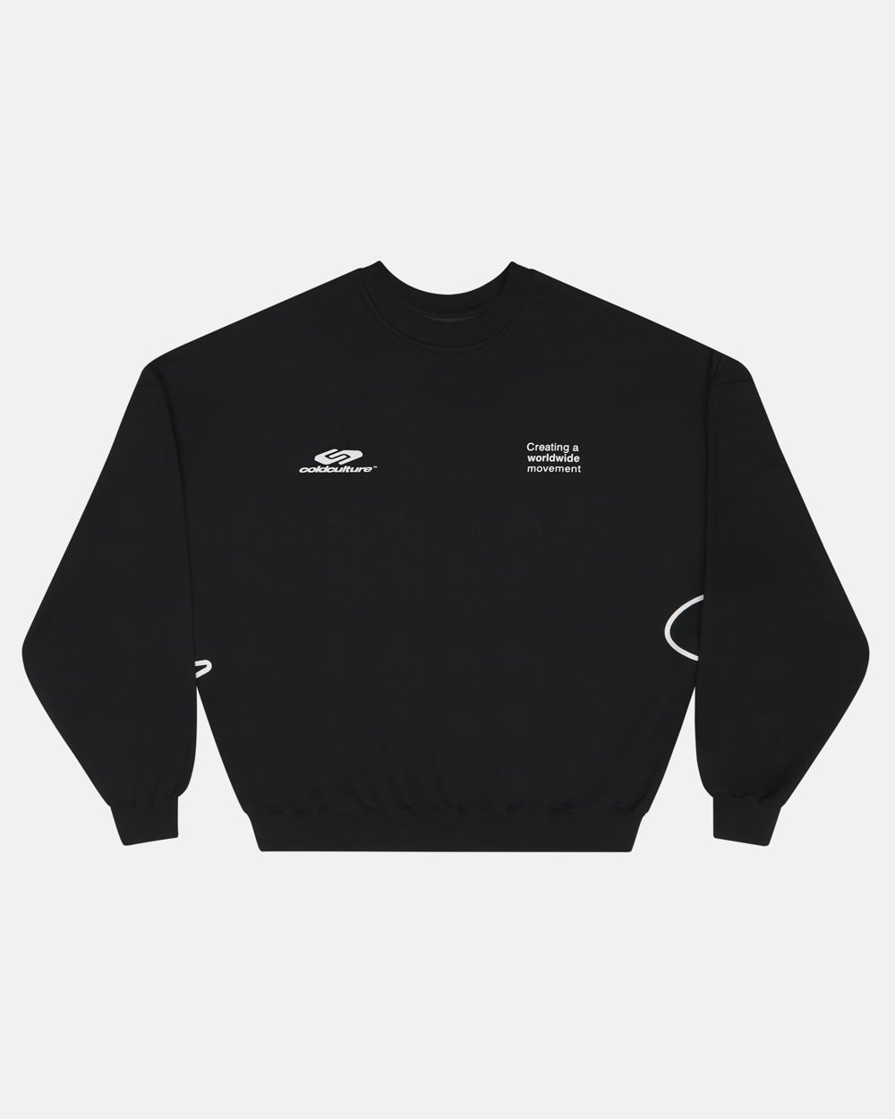 DEFENSE CREWNECK BLACK - black oversized crewneck sweatshirt, front view - Cold Culture #packshot