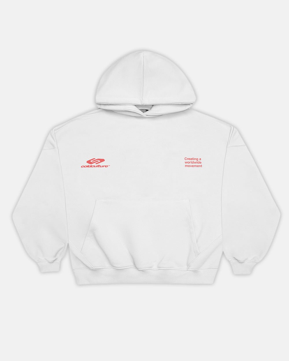 DEFENSE HOODIE LIGHT GREY & RED - light grey graphic print hoodie, front view - Cold Culture #packshot