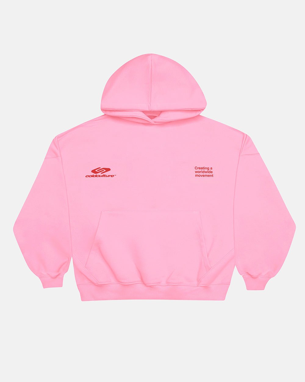 DEFENSE HOODIE PINK AND RED - pink oversized hoodie, front view - Cold Culture #packshot