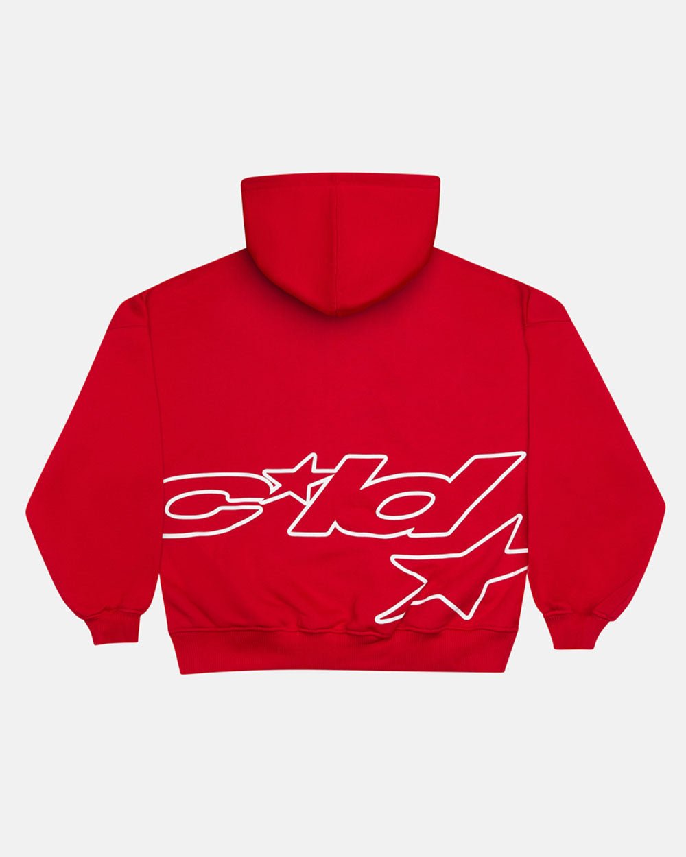DEFENSE HOODIE RED - red graphic print hoodie, back view - Cold Culture #packshot