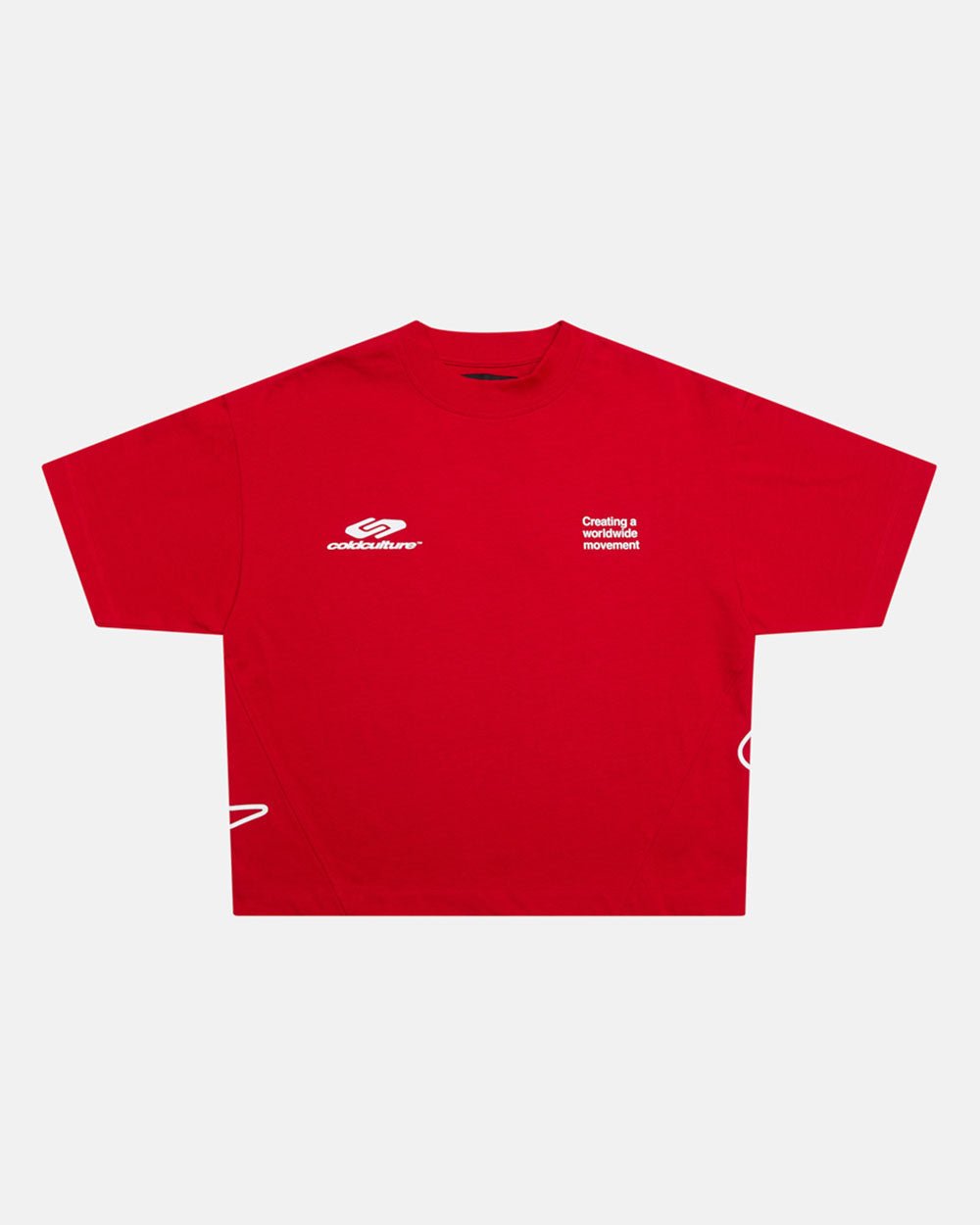 DEFENSE TEE RED - red graphic print tee, front view - Cold Culture #packshot