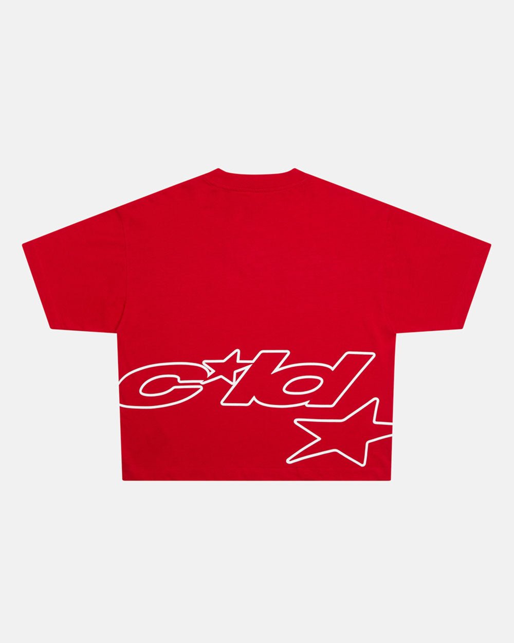 DEFENSE TEE RED - red graphic print tee, back view - Cold Culture #packshot