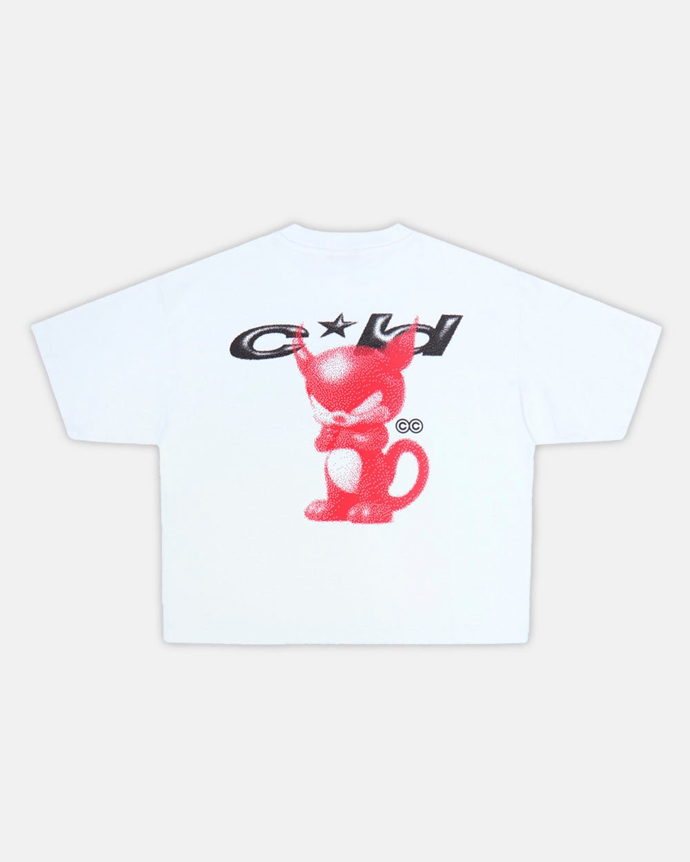 DEMON TEE WHITE - white graphic print tee, back view - Cold Culture #packshot