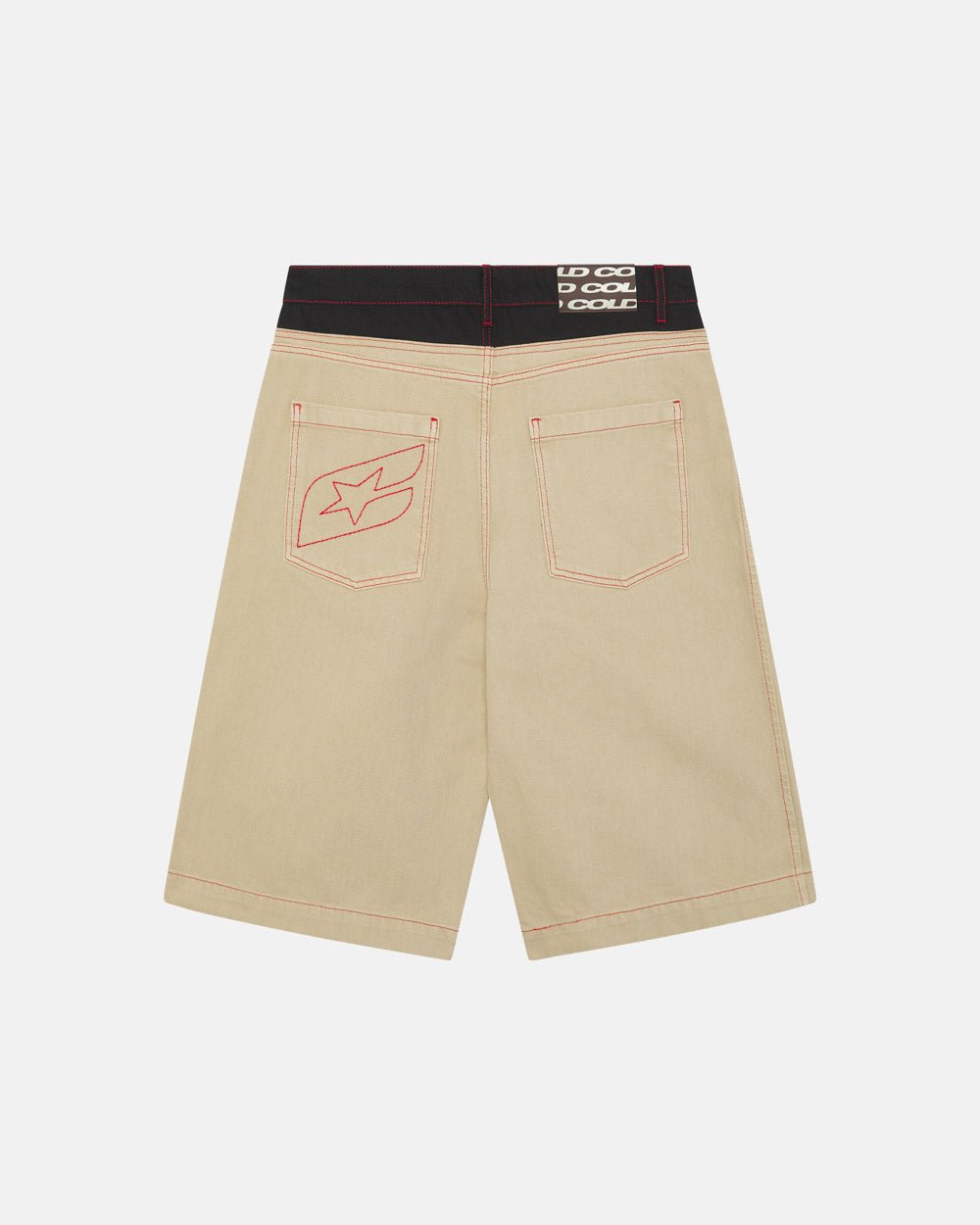 DESERT SHORT - baggy beige denim shorts, back view - Cold Culture #packshot