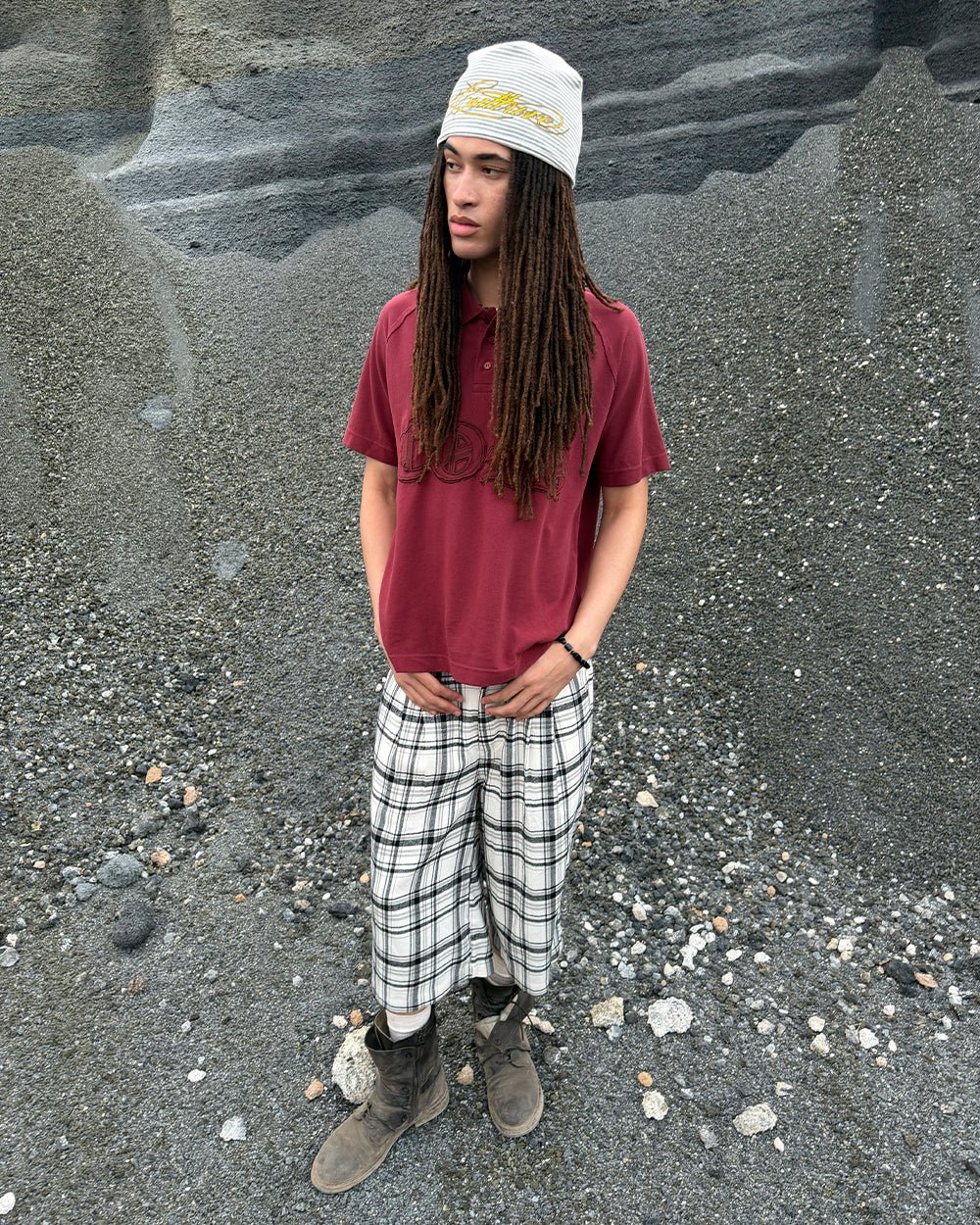DINING CHECK JORTS BLACK - black and white checkered shorts, street style shot - Cold Culture