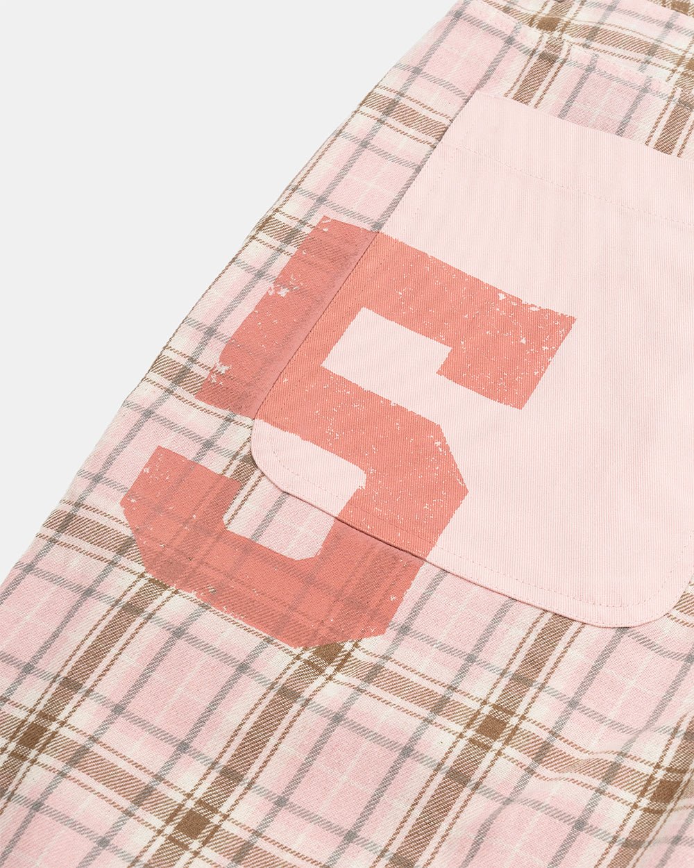 DINING CHECK JORTS PINK - pink checkered shorts, detail close-up - Cold Culture