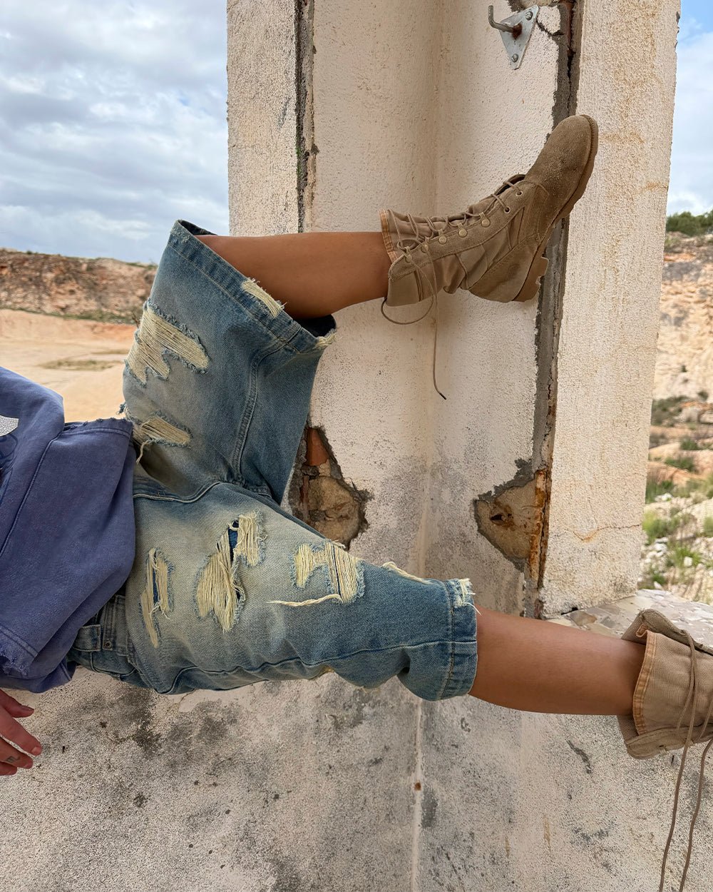 DISRUPT SHORTS LIGHT BLUE - light blue distressed denim shorts, worn detail - Cold Culture
