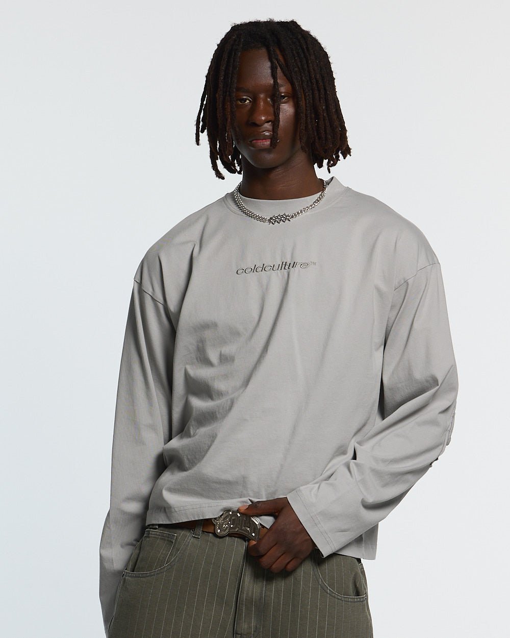 DISTRESS CURVED LONGSLEEVE DARK GREY - Cold Culture #man