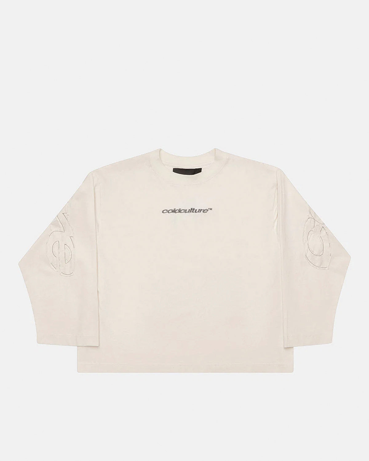 DISTRESS CURVED LONGSLEEVE LIGHT GREY - light grey distressed longsleeve tee, front view - Cold Culture #packshot