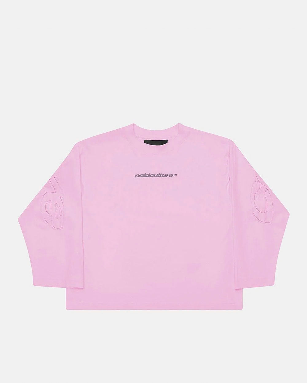 DISTRESS CURVED LONGSLEEVE PINK - pink distressed longsleeve tee, front view - Cold Culture #packshot