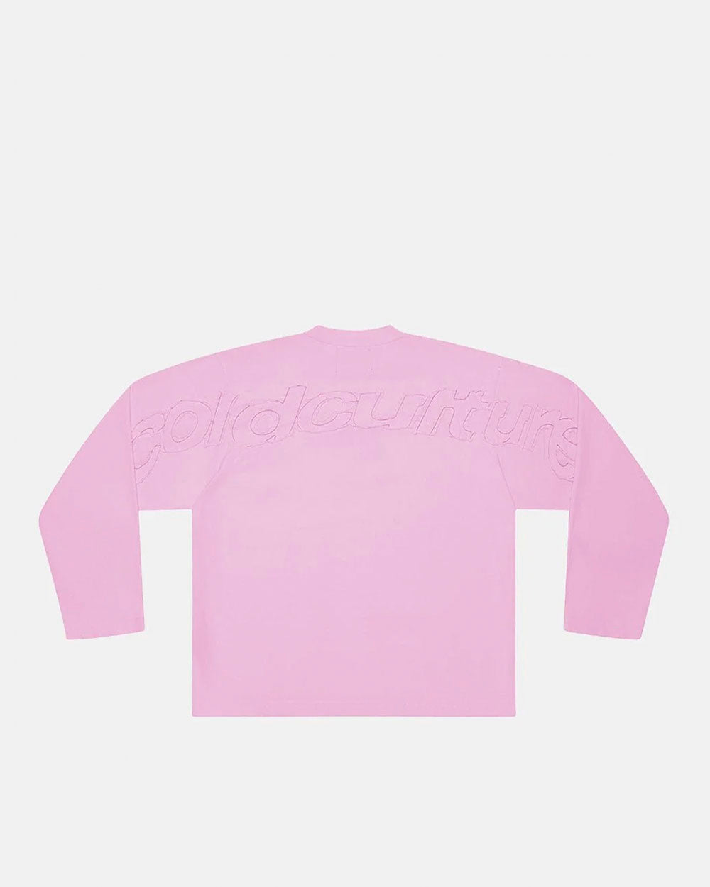 DISTRESS CURVED LONGSLEEVE PINK - pink distressed longsleeve tee, back view - Cold Culture #packshot