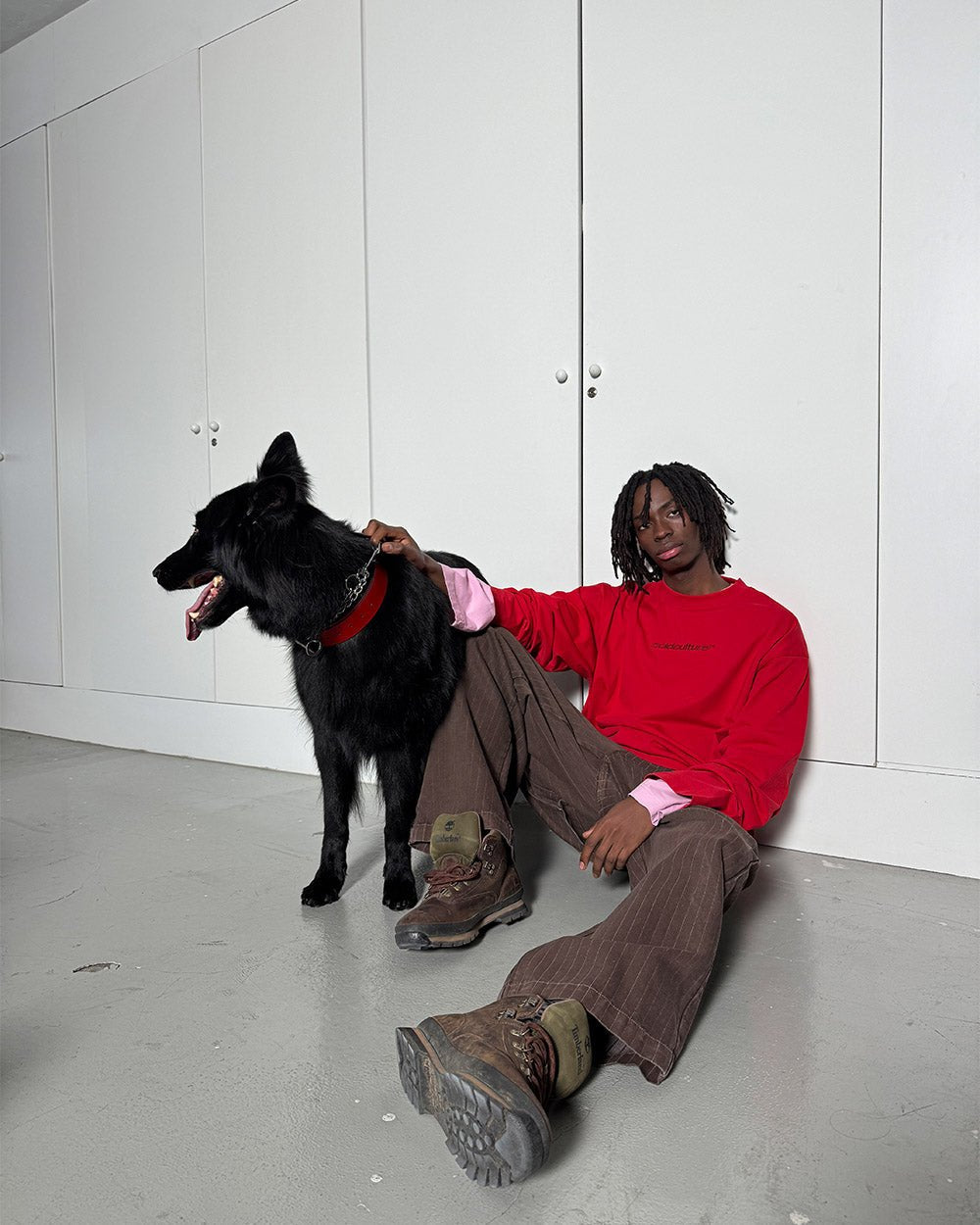 DISTRESS CURVED LONGSLEEVE RED - red distressed longsleeve tee, front view on male model - Cold Culture