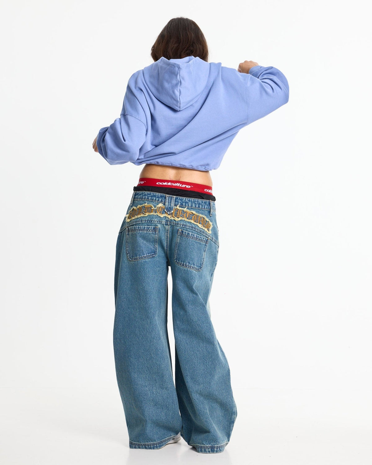 DISTRESS CURVED LOOSE PANTS BLUE - Cold Culture #woman