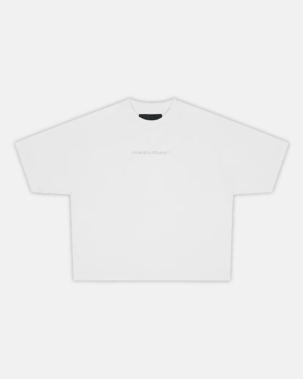 DISTRESS CURVED TEE WHITE - white boxy tee, front view - Cold Culture #packshot