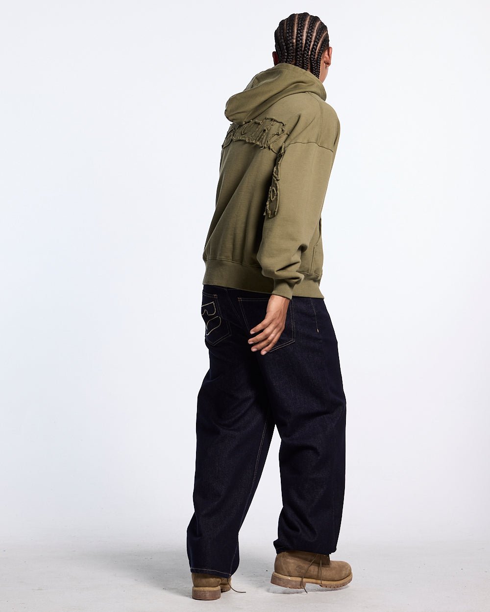 DISTRESS CURVED ZIP HOODIE GREEN LIGHT - Cold Culture #man
