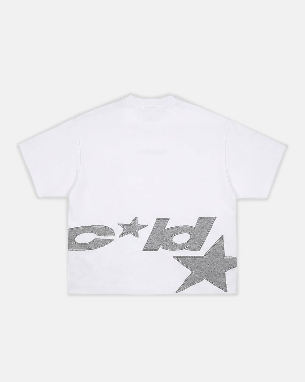 DISTRESS DEFENSE TEE WHITE - white graphic print tee, back view - Cold Culture #packshot