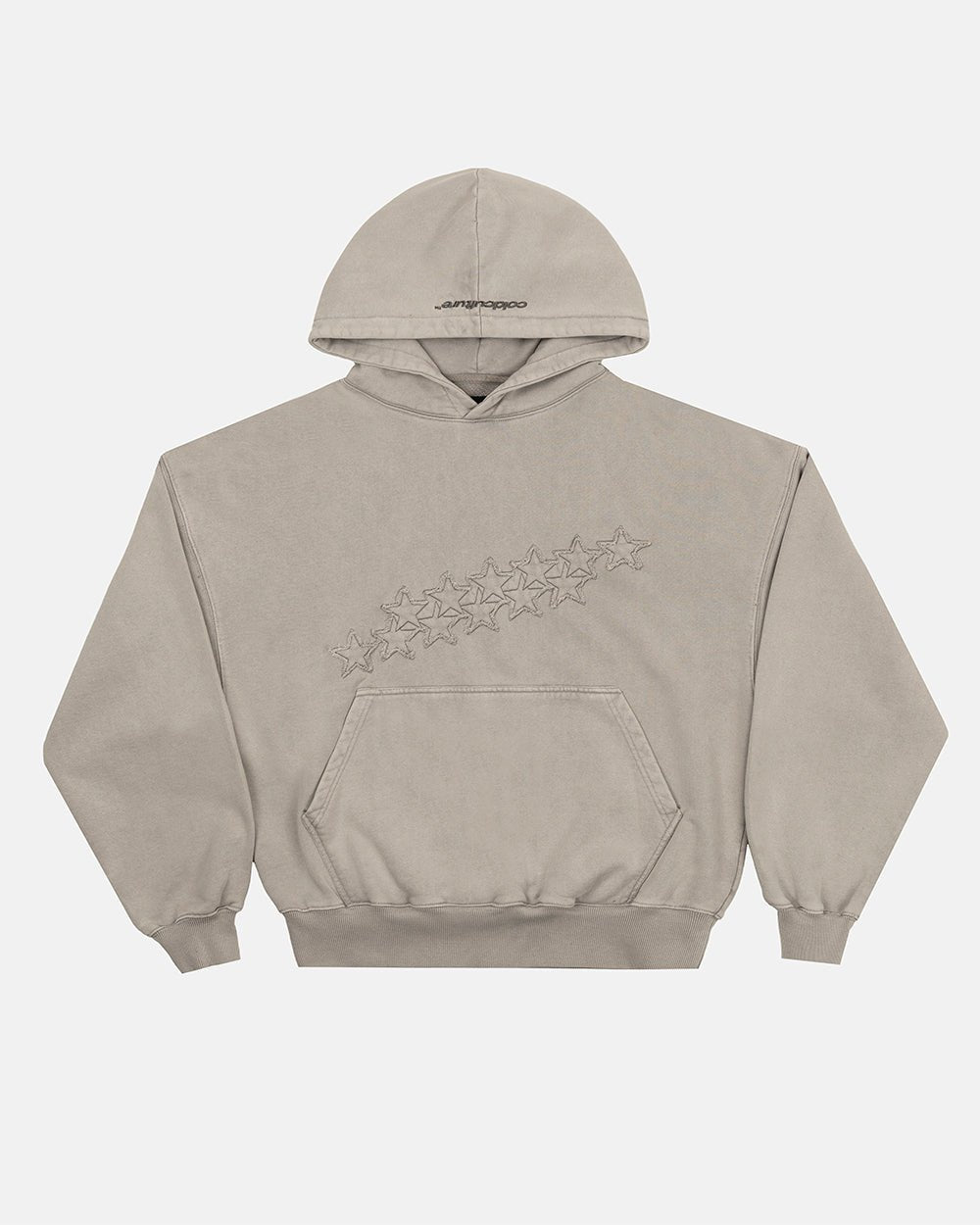 DISTRESS STARS HOODIE BEIGE - beige distressed hoodie, front view - Cold Culture #packshot