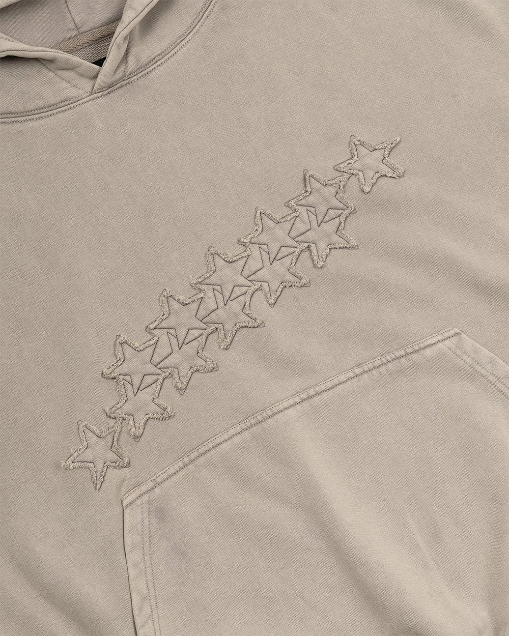 DISTRESS STARS HOODIE BEIGE - beige distressed hoodie, detail close-up - Cold Culture