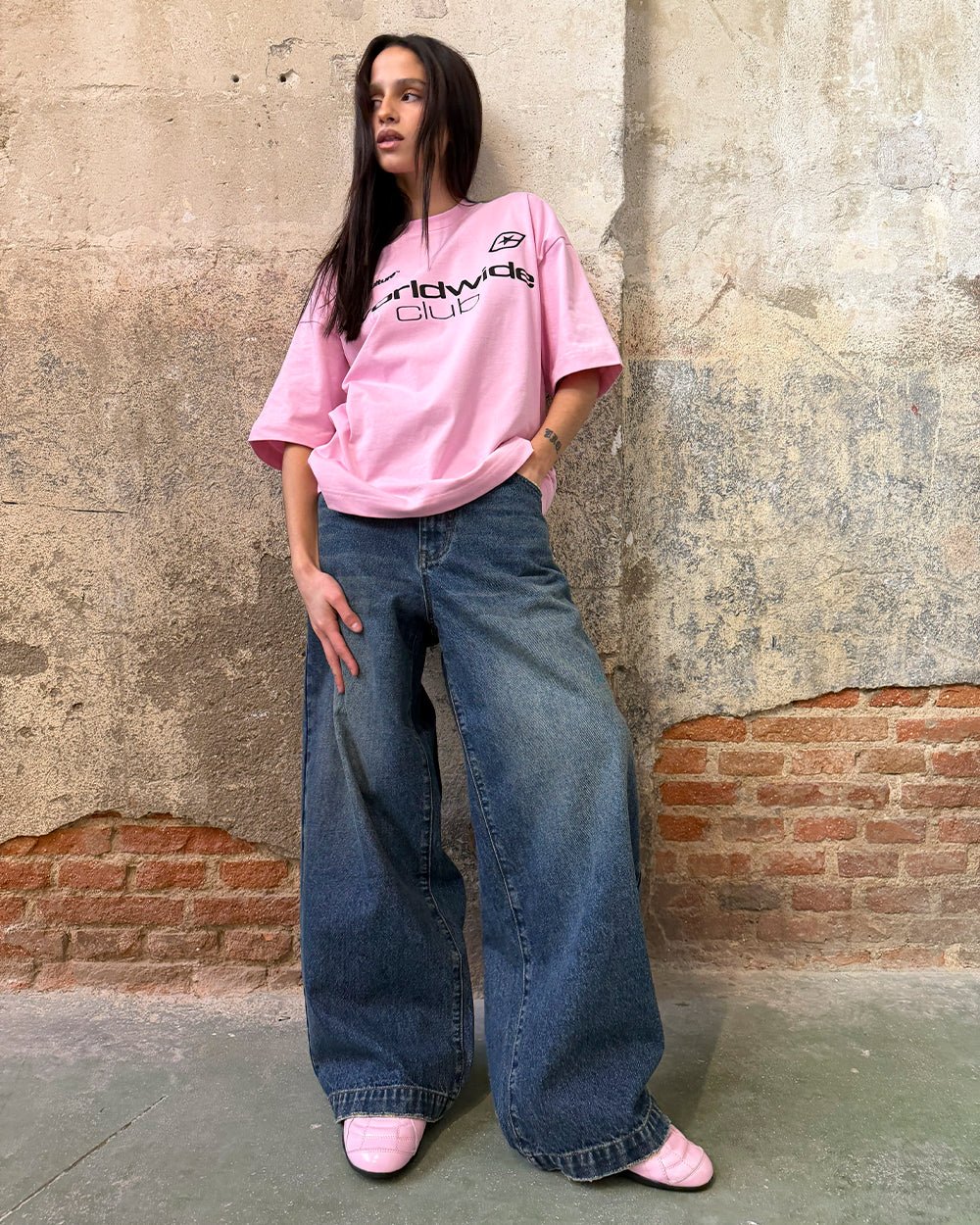 DISTRESS STARS V2 PANTS BLUE DENIM - blue washed denim pants, street style shot - Cold Culture #woman
