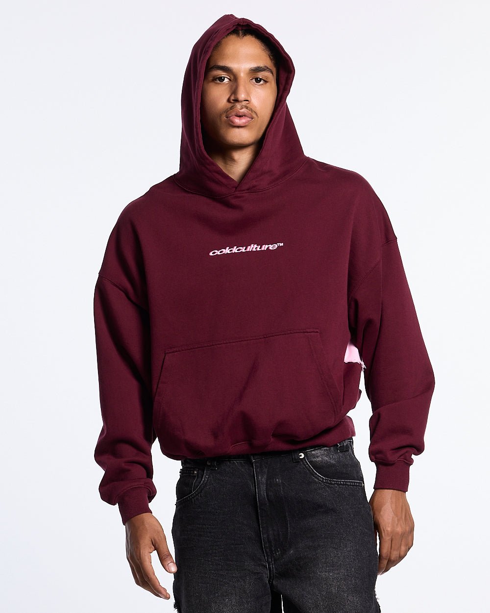 DISTRESSED DEFENSE HOODIE BURGUNDY - Cold Culture #man