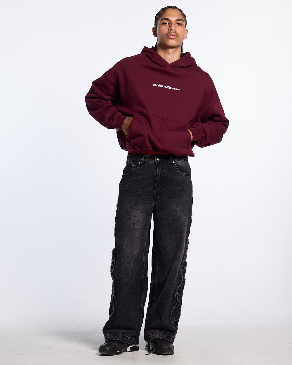 DISTRESSED DEFENSE HOODIE BURGUNDY - Cold Culture #man