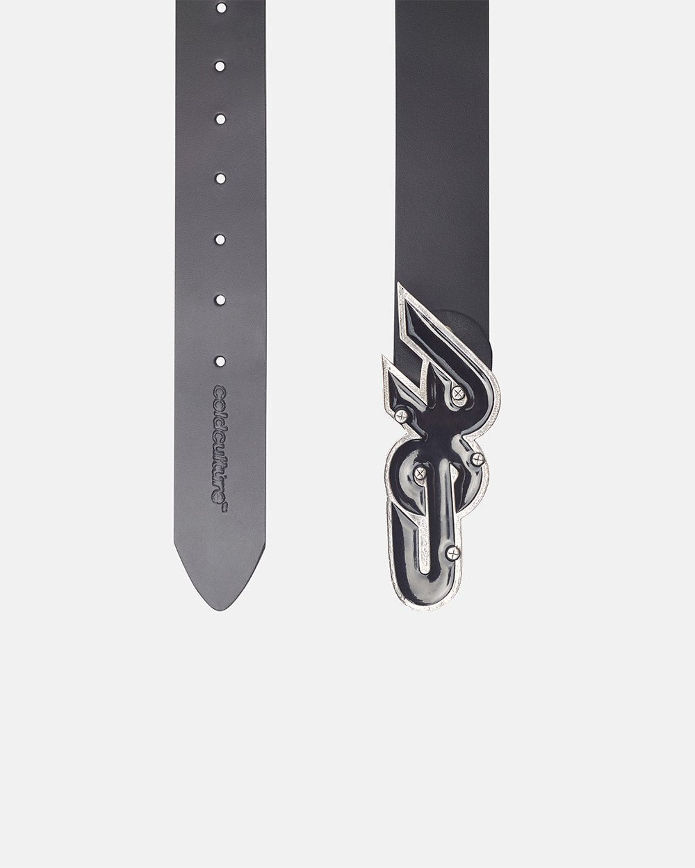 DIY BELT LEATHER BLACK - black leather belt, detail close-up - Cold Culture