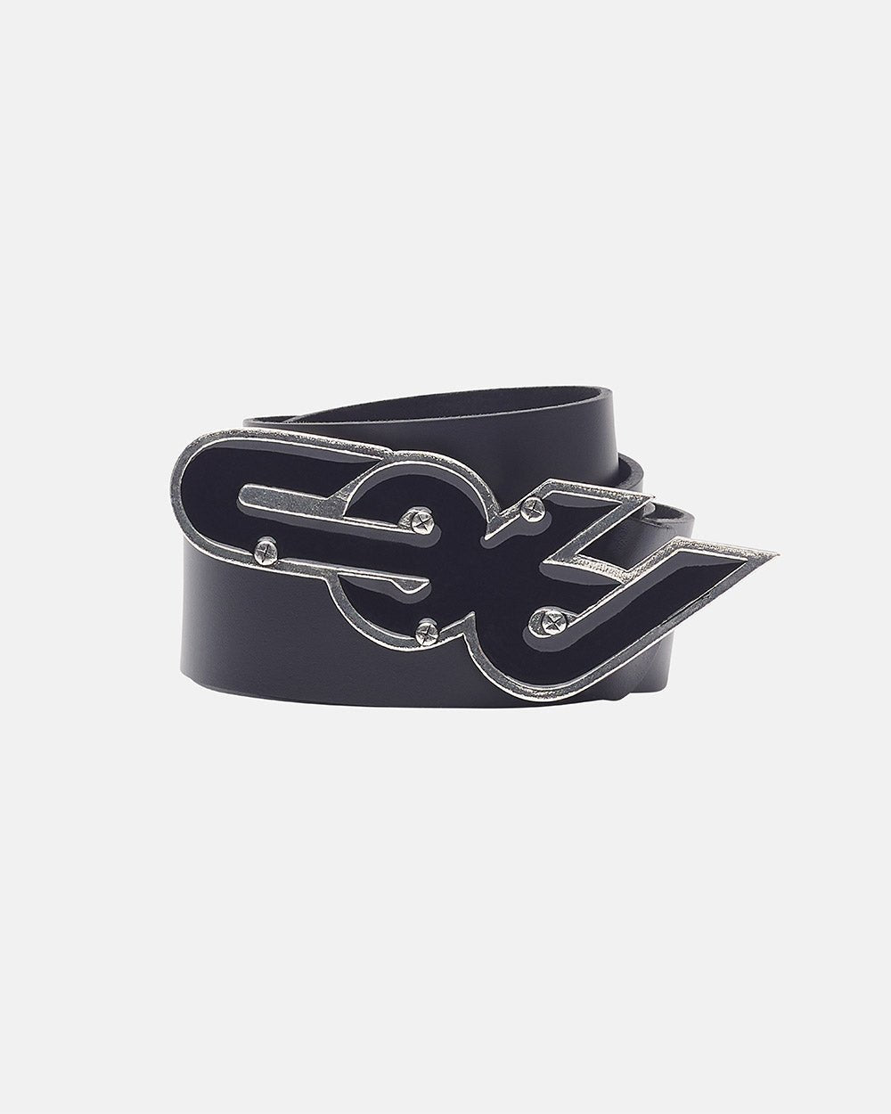 DIY BELT LEATHER BLACK - black leather belt, front view - Cold Culture #packshot